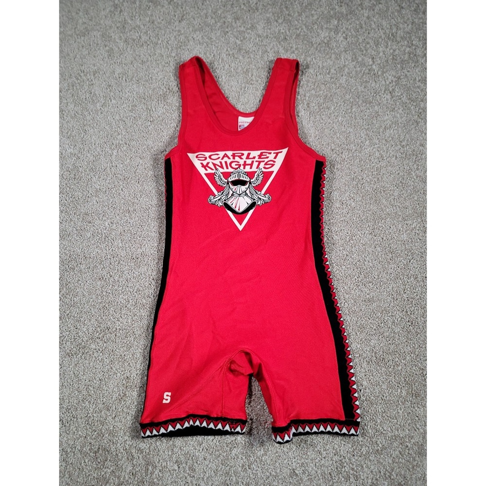 Vintage 90s Rutgers Wrestling Singlet Large Red NCAA Scarlet Knights USA Made